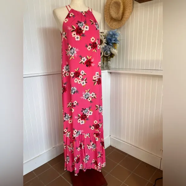 Zinnia Pink Floral Halter Maxi Dress XS NWT - Image 2