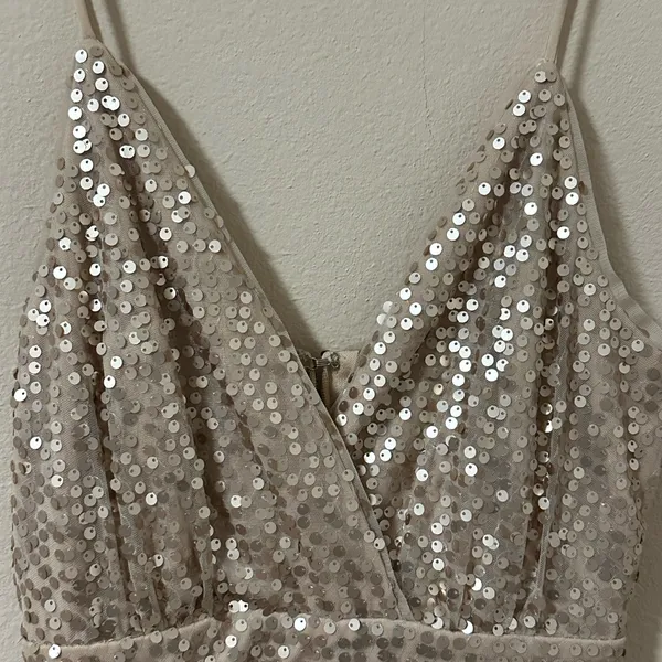 Lulu's Sequin Maxi Dress in Champagne Beige Evening Formal Party Wedding Dress - Image 7