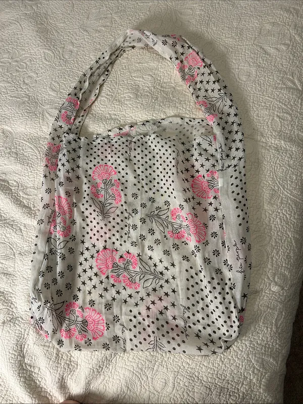 Free People White Tote with Pink Floral and Black Star Print - Image 2