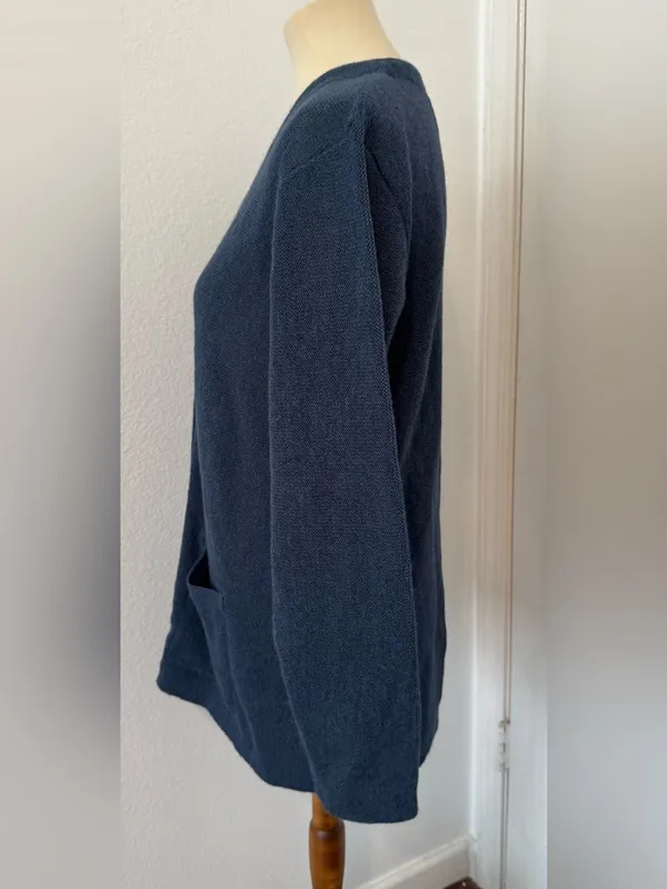 Peruvian Connection 100% Alpaca Cardigan V Neck Pockets Blue Size Medium - Image 2