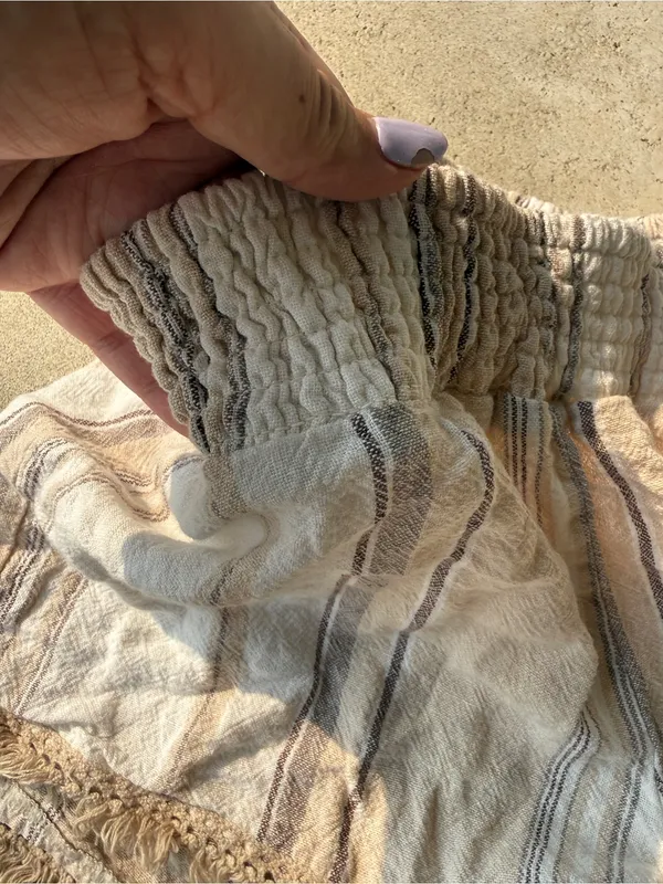Boho Linen Blend Striped Fringe Shorts Beach Coastal Cottagecore‎ Women M - Image 5