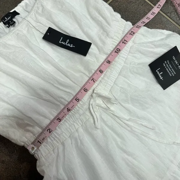 Lulus Sunny Day Feeling Tiered Puff Short Sleeve Mini Dress White Small NEW - Image 12