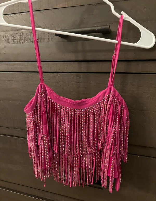 Blue B Collection Pink Rhinestone Fringe Tank Top - Image 3