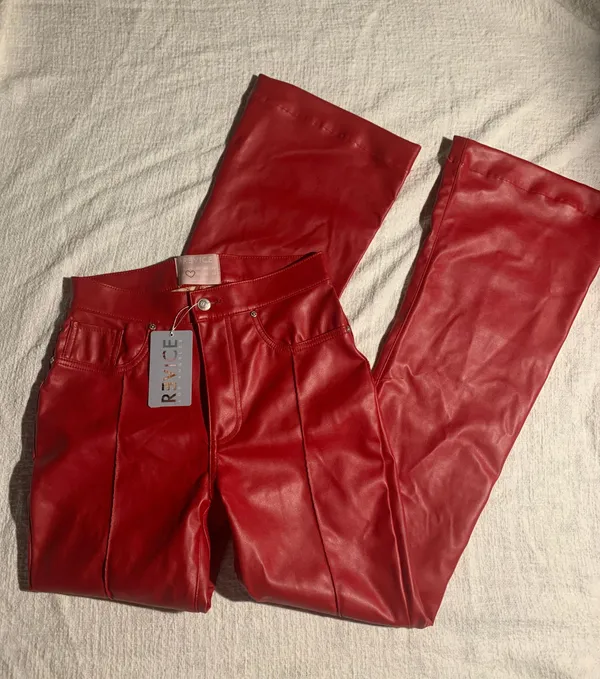 NWT Star Red Flare Leather Pants Size 6 - Image 3