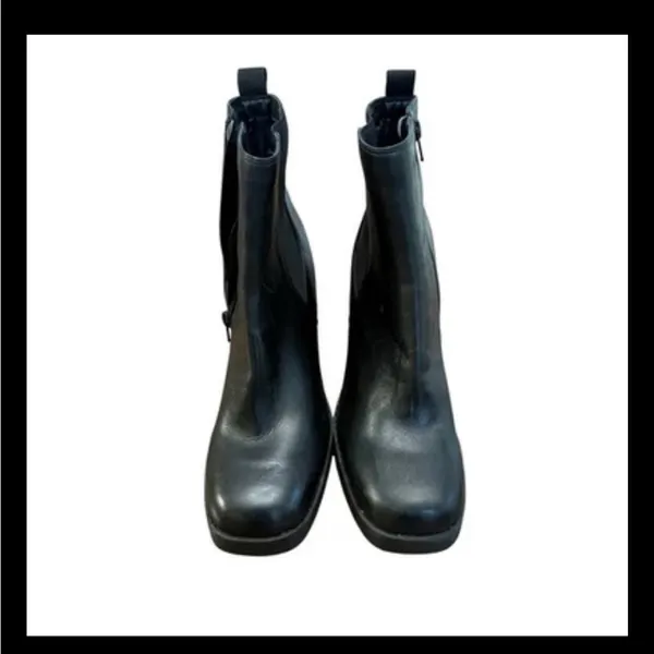 Gianni Bini Black Leather Platform Block Heel Zip Ankle Boots | Size 9.5M | New - Image 9
