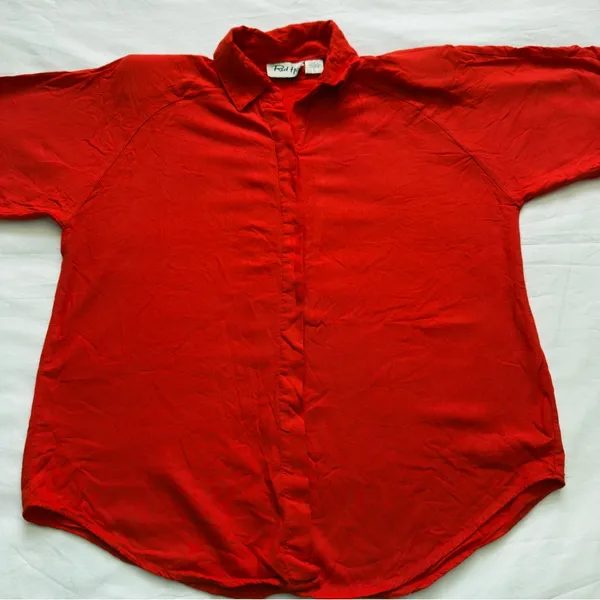 Red Hot Red-Orange 100% Rayon Button-Up Blouse Women’s Size L - Image 2
