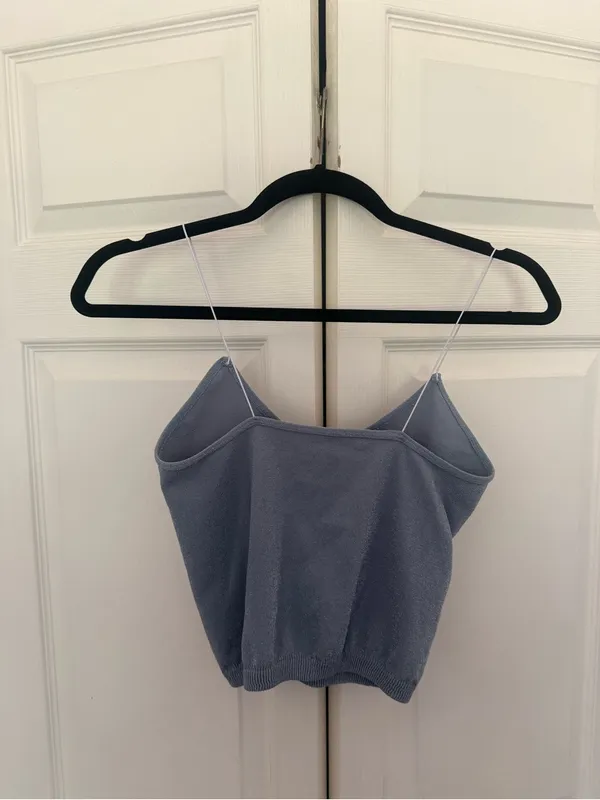 Free People Intimately Blue Gray Glitter Crop Cami Tank Top Size M/L - Image 5