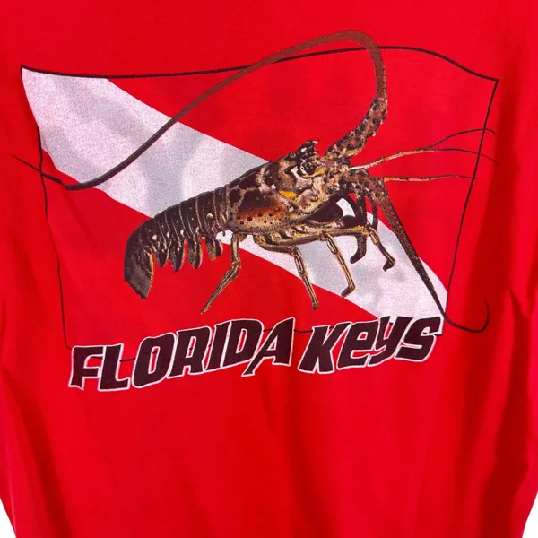 Cotton Florida Keys Lobster Red Dive Flag Short Sleeve‎ T-Shirt Coastal Unisex L - Image 3