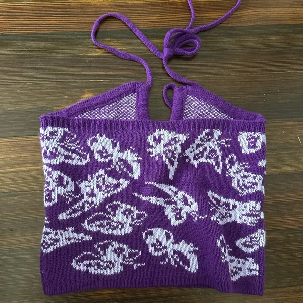 Purple and White Knitted Halter Top - Image 3