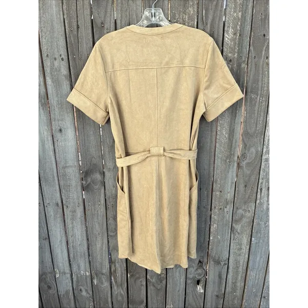 Banana Republic Womens Shirt Dress Tan Suede Short Sleeve Size 12 NWT - Image 5