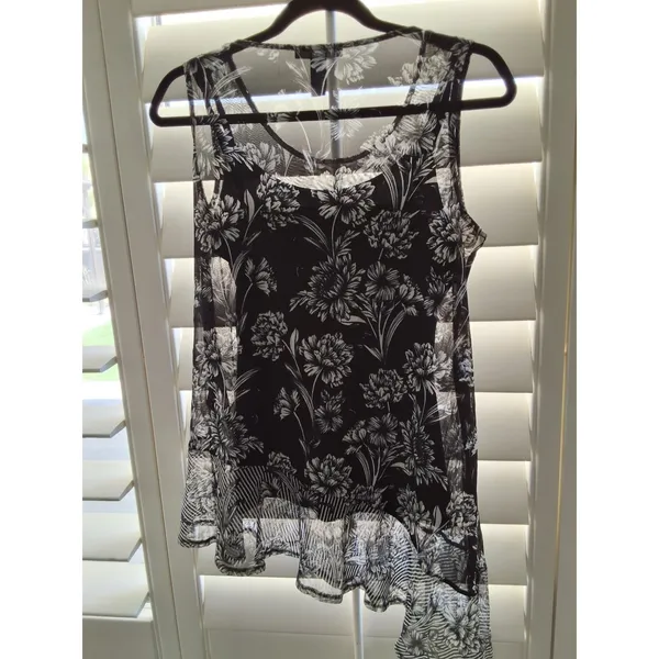 INC International Concepts Womens M Black White Floral Sheer Sleeveless Top - Image 4