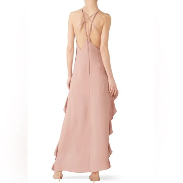 NEW L'atiste By Amy Rose Halter Ruffle Gown Dress Two Slit Side MEDIUM fairy - Image 9