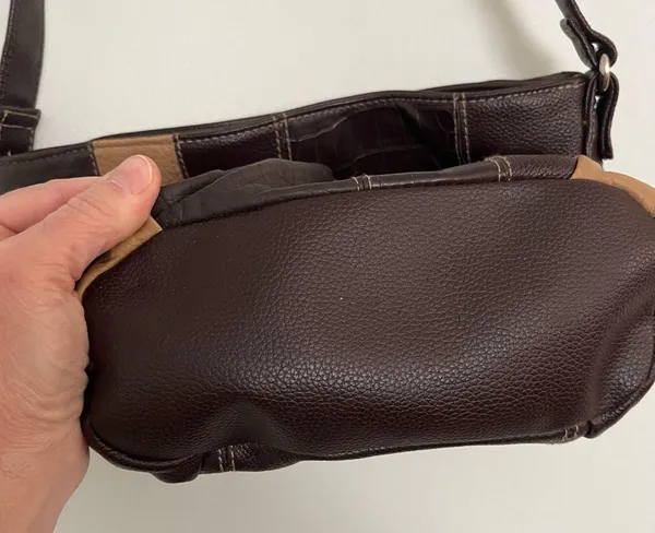 Genuine Leather Patchwork shoulder bag. A standout stunner! Brown - Image 4