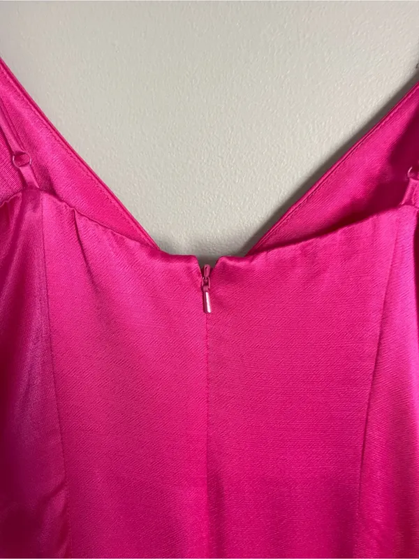 BARDOT Hot Pink Ember Satin Asymmetric Ruffle Midi Slip Dress Sz 4 - Image 6