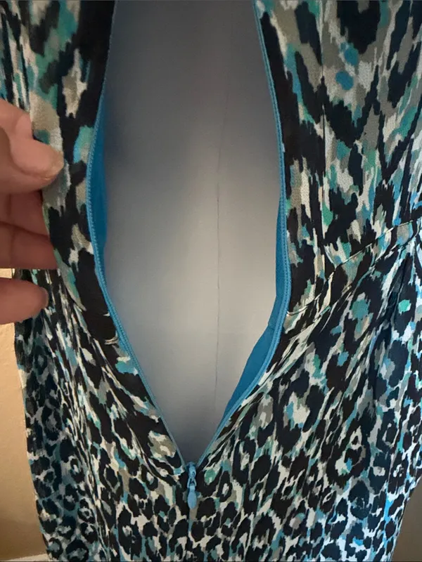 Ann Taylor Blue Gradient Leopard Print V-Neck Dress - Image 6