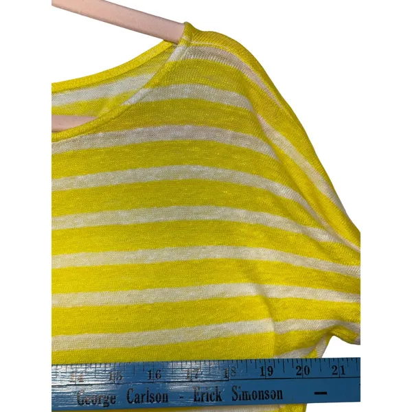 Lauren Ralph Lauren Yellow White Striped 100% Linen Knit Sweater Top Womens L‎ - Image 4