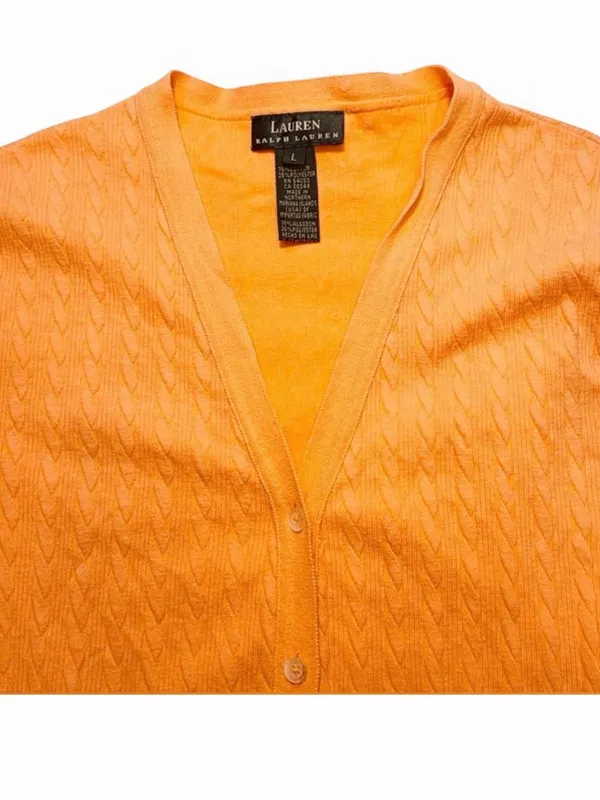 Lauren Ralph Lauren Women's Cable Knit 3/4 Sleeve V-Neck Cardigan Top Size Large - Image 4