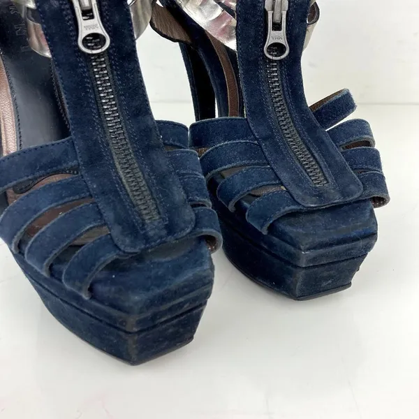 MARNI Blue/Silver Strappy Platform Heels Stiletto Sandals - Size 6.5 - Image 5