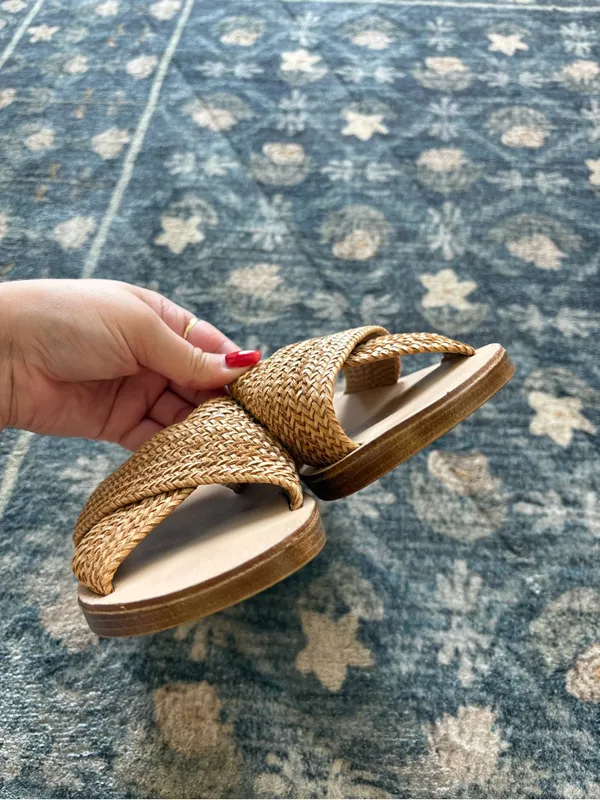 Mila Paoli Raffia Crossover Wood Platform Slide Sandal Size 8/8.5 - Image 4