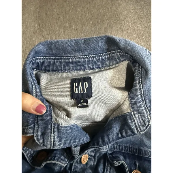 GAP Women's Blue Denim Coverall Jumpsuit Sz 0 Short Sleeve Button Front Pockets - Image 12