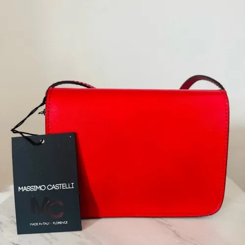 MASSIMO CASTELLO Tamonato Italian Leather Crossbody Bag Designer Luxury, Red NWT - Image 10