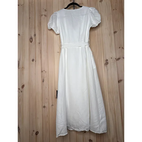 NWT Lulus Sicily Sweetheart White Button-Front Puff Sleeve Midi Dress Size S - Image 5