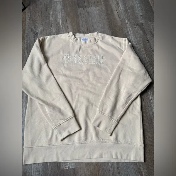 Hanes VTG Penn State Nittany Lions Sweatshirt Crewneck Embroidered Beige White Size L - Image 8