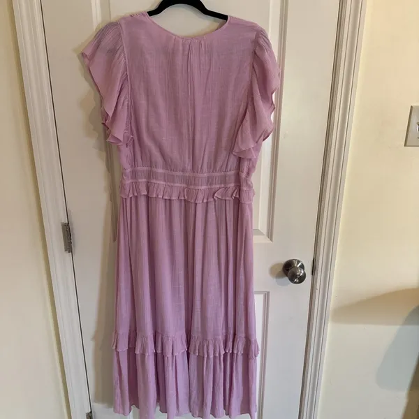 Wonderly Women's Pink Tiered Midi Dress Size Large - Image 4