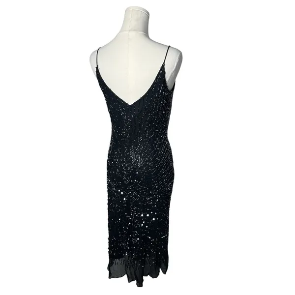 Vintage Scala Black Fully Beaded 100% Silk Whimsigoth Midi Evening Dress Wedding - Image 2
