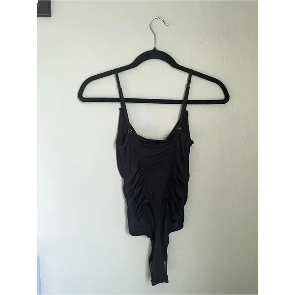 New Free People Black Star Shimmer Ruched Paneling Bodysuit Size XS Going Out - Image 6