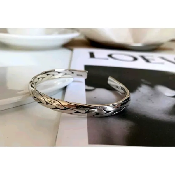925‎ Sterling Silver Braided Cuff Bangle Bracelet Adjustable Open End - Image 11