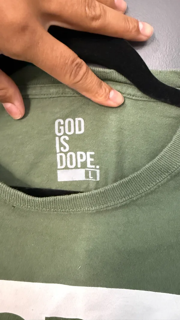GOD IS DOPE. Distressed Green Tee Size L - Image 3