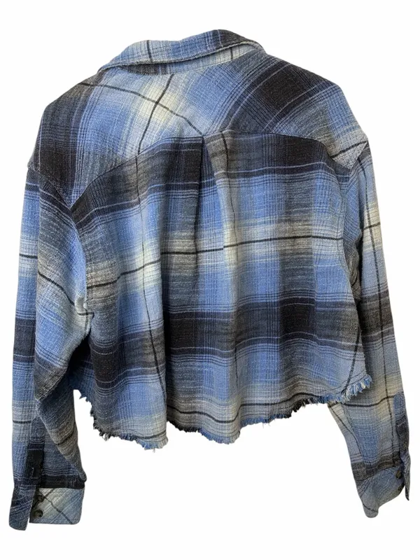 BDG Joey Flannel Shirt Womens Blue Boho Retro 90s Y2K Casual Comfy Streetwear - Image 2
