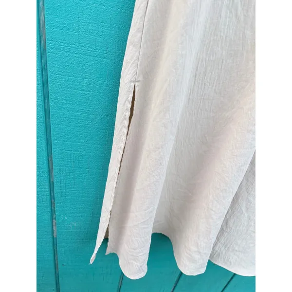 SHEIN Beige Twist Front Flutter‎ Sleeve V-Neck Maxi Dress Side Slit Size Large - Image 2