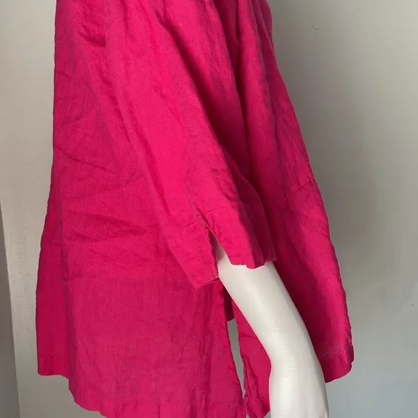 FLAX Pink Linen Lagenlook Button Front Collared Blouse - Image 4