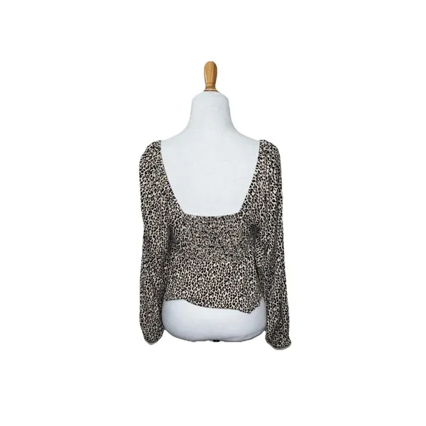 Urban Outfitters Leopard Animal Print Peplum Ruffle Long Sleeve Keyhole Top M - Image 3