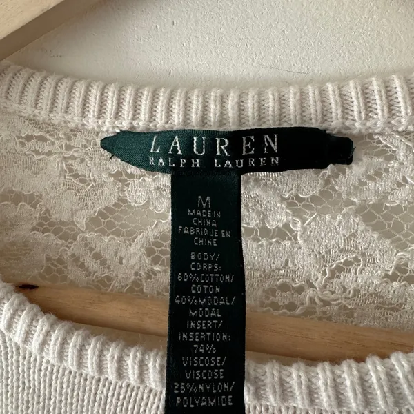 Lauren Ralph Lauren White Floral Lace‎ Crew Neck 3/4 Sleeve Crewneck Sweater - Image 6