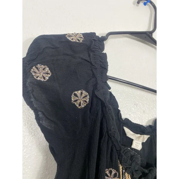 Boston Proper Black Embroidered Beaded Mini Floral Dress Scoop Neck Size S - Image 9