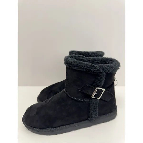 Floopi Mid Calf Winter Boots Size 10 Black Suede Fur Lined Pull On Style‎ NEW - Image 3