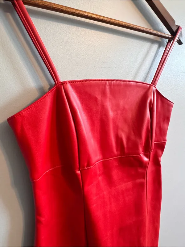 Kirious Los Angeles Red Faux Leather Mini Dress Size S Bodycon - Image 4