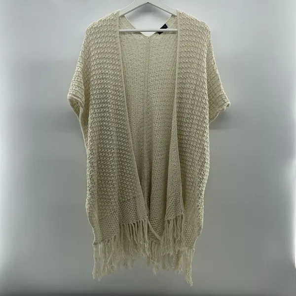 Torrid Sz 1X Cardigan Sweater Open Front Open Knit Fringe Oversized Boho Beige - Image 3