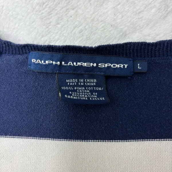 Ralph Lauren Sport Cotton‎ Women's Sweater in Navy and Cream Stripes Size L - Image 6