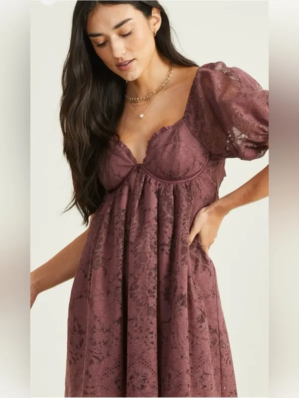 Altar’d State Vivika Lace Babydoll Mini Dress Size Small - Image 3
