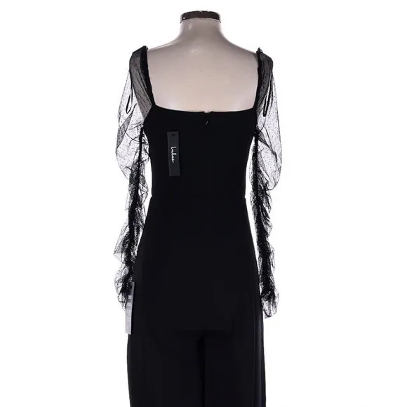 Lulus Black Made to Amaze Dotted Mesh Jumpsuit Small Gothic Cocktail Party - Image 8
