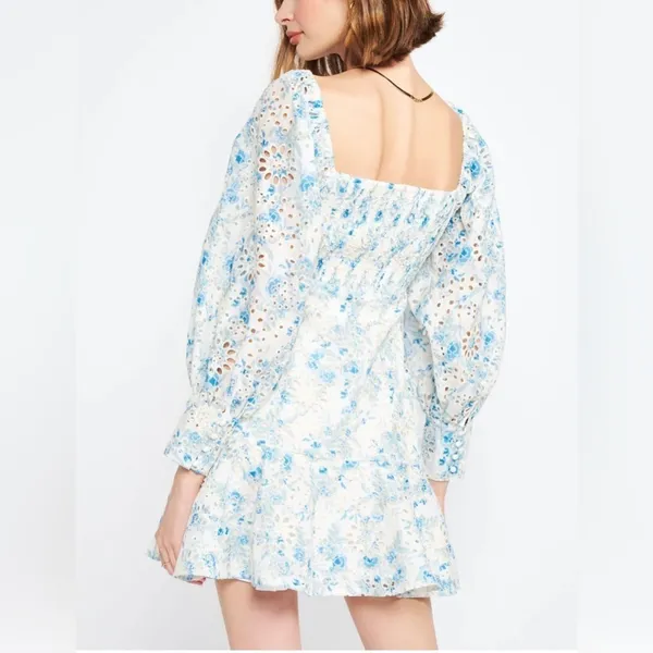 En Saison Claire Eyelet Lace Mini Dress with Tie Blue Floral Small NWT - Image 5
