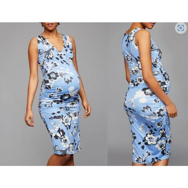 NEW Yumi Kim Maternity XL Hold Tight Dress Wonderful Life Blue‎ Floral Stretchy - Image 8