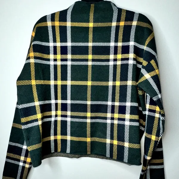 Tahari Womens Size XL Green Yellow Plaid Long Sleeve Mock Neck Sweater - Image 3