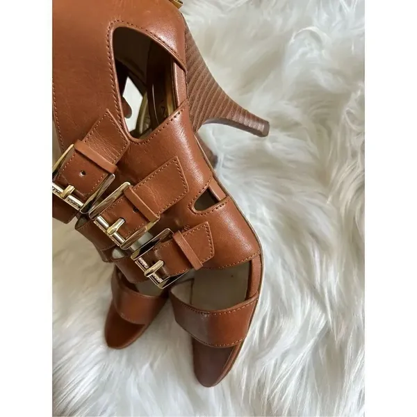 Michael kors brown leather strapped heels size 8.5 - Image 2