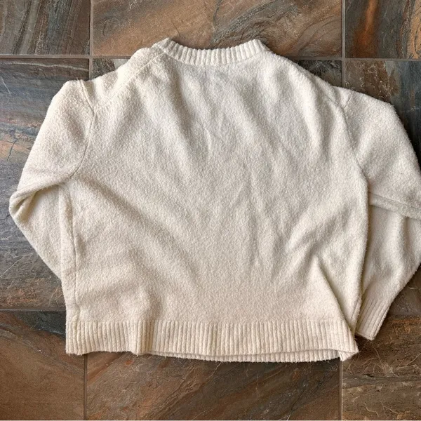 American Eagle Boucle Sweater Women's Size Large Cream Crewneck - Image 3