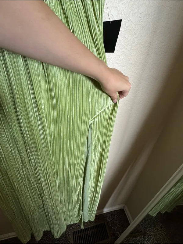 Lulus Melitta Lime Green Plisse Sash Maxi Dress Sz L NEW Formal Gown - Image 5